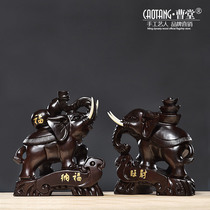 Ebony wood carving elephant ornaments A pair of solid wood lucky elephants Living room decorations Feng Shui town house Mahogany crafts