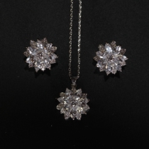 925 Sterling Silver Ear Needle Double Ice Zircon Earrings Necklace Set Crystal Earrings Earrings earrings Female Han Simple Temperament