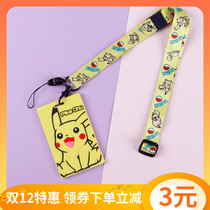 Cute card cover lanyard Pikachu kindergarten pick-up badge bus access control campus citizen card protective cover hot sale