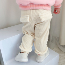 Girls Corduroy Pants Spring and Autumn Pants 2019 Childrens Sports Pants Loose Childrens Wear Little Girl Casual Pants