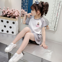 Korean girls set 2021 new summer kids foreign sports casual cotton short sleeve little girl two-piece
