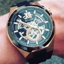  Bulova 98A177 Skeleton Luminous Large Dial Automatic Mechanical Waterproof Mens watch