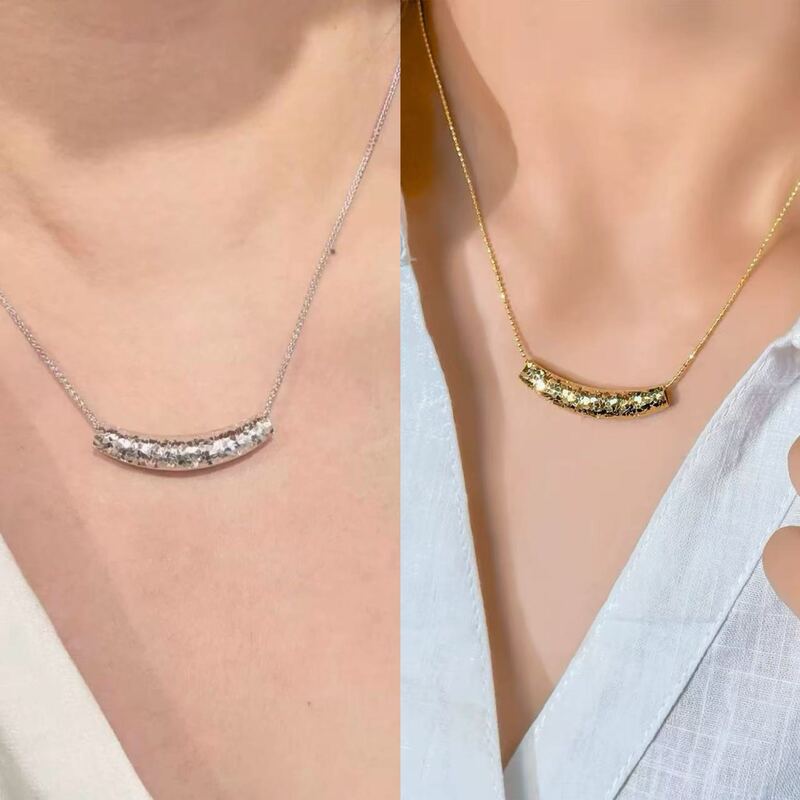 A1554 Sterling Silver Crushed Ice Curved Tube Pendant Without Chain