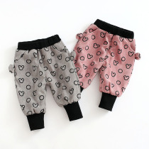 One-year-old female baby plus velvet pants baby autumn and winter trousers childrens bloomers girl cartoon padded Haren pants