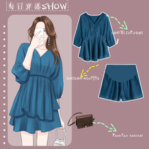 Pregnant womens shorts Xia Chao mother wear pants maternity clothes summer clothes out fashion two-piece Net Red foreign gas suit