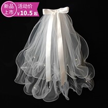 Head yarn headwear ultra-sensual system net red photo-prop bridal main wedding dress collar certificate white butterfly knot pearl pompon