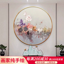 Impression Lotus Handpainted Oil Painting Old Screen Round Painting aisle corridor Restaurant Equipment Box Decoration Hanging Painting