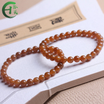 Hongchen natural Xinjiang Hetian jade sugar jade bracelet womens hand string old pit sugar round beads hand ornaments 6-10mm