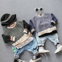 Children Splicing Sleeves Sweaters Autumn Winter New Pint Boy Girl Round Neckline Hooded Sweatshirt For Childrens Baby Girl Line Clothes