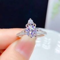 New crown hyperflashy ultra white 50 points 1 Clamosandrill ring female carat diamond ring S925 pure silver fashion live