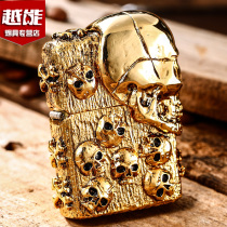 American Original Zippo Windproof Kerosene Lighter Gold Plated Skull Head Heavy Armor Machine Male Gift Treasured