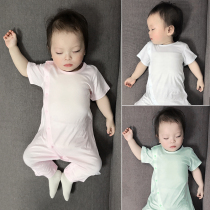  Baby one-piece short-sleeved trousers summer thin breathable boneless Modal baby oblique lapel protection newborn baby clothes