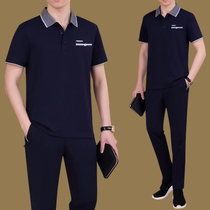 Dad sports suit short-sleeved trousers summer thin section mens casual Fathers Day middle-aged and elderly sportswear two pieces