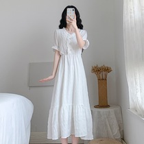 First love white one-piece dress for waist display slim retro temperament fairy French style long skirt ankle student Xia Xianqi