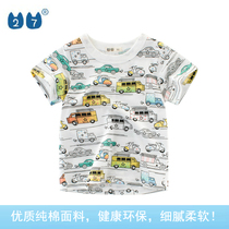 Korean version of 2021 summer new net red childrens clothing boy short sleeve sweatshirt full printed car cartoon childrens T-shirt INS