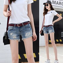Tide brand denim straight shorts womens 2021 summer new fashion Joker slim slim slim hole low waist Super shorts