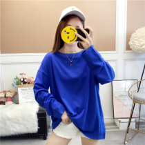 Spring and Autumn Super Fire cec Cotton Long Sleeve T-shirt Women Loose Size Slim Collar Belly Cover Top Solid Color base shirt Thin