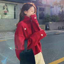 Lazy wind red turtleneck sweater ladies loose wear 2020 new thin Joker retro harbor style shirt