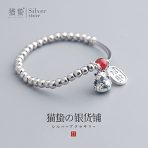 Cat Hibernate S925 pure silver Merchants Cat Red Glazed Bracelet Women Ins small crowdsourced design Jane about 100 hitch a lukewarm hand decoration