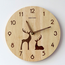 Nordic wall clock living room modern minimalist clock Household log wall clock Pastoral solid wood quartz clock ultra-silent