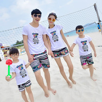 Beach parent-child clothing Summer clothing Family clothing Seaside vacation a family of three large size cotton T-shirt shorts suit travel