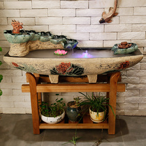 Rockery running water fountain floor ornaments creative home living room feng shui wheel fishing tank humidifier opening gift