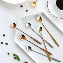 Home 304 Stainless Steel Coffee Spoon Net Red Cherry Blossom Spoon Small Spoon Creative Sweet Spoonful Spoon Cute Stirring Spoon Long Handle