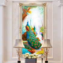 European porch peacock decorative painting simple European vertical background wall painting corridor fresco simple light luxury oil painting