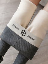 Bottom pants female autumn and winter plus thickness and high waist wear black cotton ash large number of tight lamb suffin warm