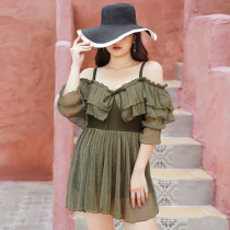 Conjoined swimsuit woman big code sexy cover with slim one-shoulder fat mm200 catty to gather big chest new swimming