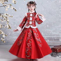 Hanfu girls autumn and winter Chinese New Year Chinese style Tang dress red New year dress New year dress female childrens ancient dress thick winter dress