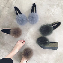 European station fox fur shoes female spring and autumn Korean version 2021 New one pedal plus velvet single shoes thick soled Bean shoes