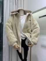 The thirteen lines 2020 Autumn Winter AT design sense two wear hooded mink velvet embroidery sweater cardigan jacket 92767