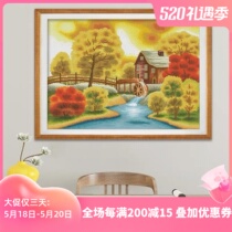 KS Cross embroidered 2020 new large living room restaurant fresh embroidered fabric non-full embroidered scenic hanging painting-little bridge running water
