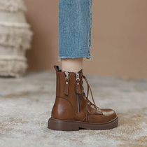 Martin boots women shoes Inn Wind 2021 Spring autumn new single boot slim down thick bottom black double zipper fried street short boot