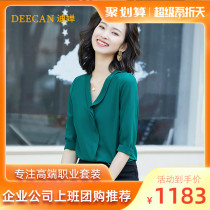 DEECAN fashion goddess Van Snow spinning blouses women 20 new Korean version of the Korean Air White collar work Career shirts Summer