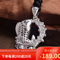 Foot silver 990 retro bright face 100 lap personality Elegant Round Pearl Rich and auspicious carp Sina Flower Pendant Without Chain