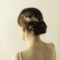 O842 pearl leaf bridal headdress retro simple bridal hair comb high-end foreign trade hair jewelry
