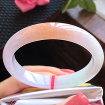 Colorful ice species round strip jadeite bracelet positive circle natural Burmese clear water yellow jadeite bracelet pendant womens jade bracelet