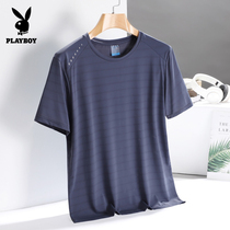 Playboy sports T-shirt mens 2022 summer quick-drying breathable stretch top mens running round neck short-sleeved T-shirt