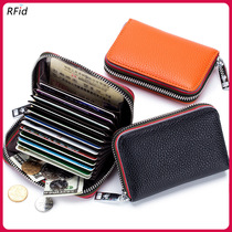 Theft-proof new clamping bag Large capacity Head layer Bull Leather Mens Sleeve Organ Zipper Anti-Degaussing Documents Card Bag