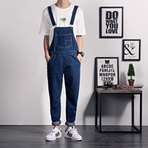 Personality bib pants mens Korean version of small pants 2020 spring and summer slim mens jeans suspenders trendy mens pants