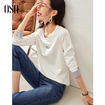 OSA Early autumn wear 2021 new white long sleeve letter T-shirt female wild base shirt inner wear body shirt top tide