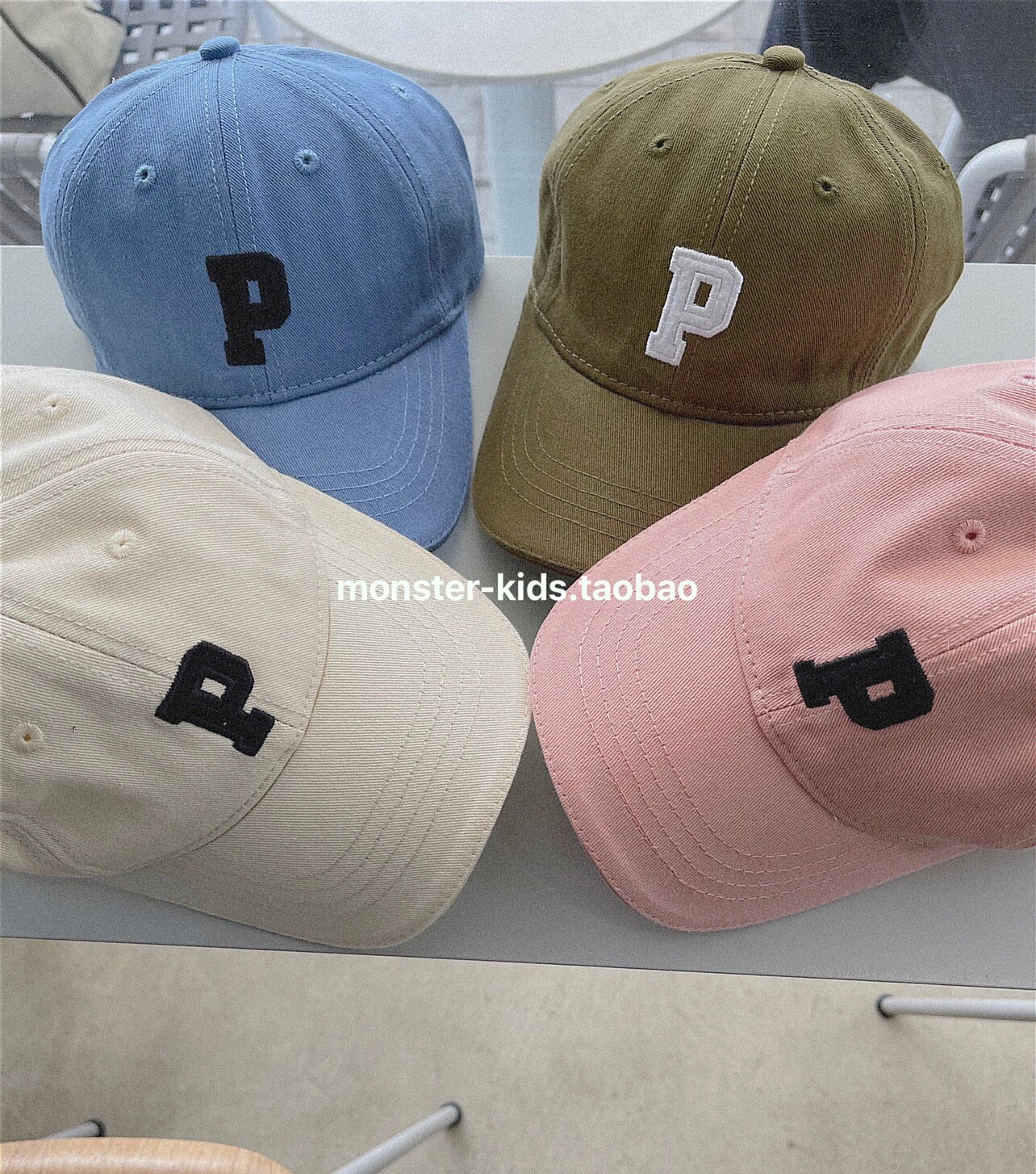 monster spring and summer boys and girls unisex four-color peaked cap p-word logo basic model