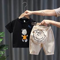 Korean version of the boy summer clothes Children pure cotton short-sleeved suit Childrens 2020 baby childrens clothing Yangqi new two-piece set tide