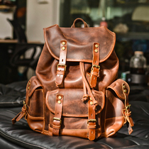 Qiguxi texture real leather bag crazy horse leather retro backpack men's bag street trend pull leather bag travel bag