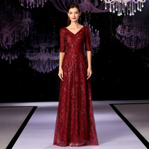 Gonggeli banquet evening dress female 2021 new temperament noble v-neck bridesmaid toast dress long dress