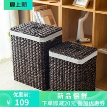 Pink Mansion Rectangular Vine cheddar basket with lid pure cotton fabric Imitation Water Fairy Grass Laundry Basket handmade Dirty Laundry Barrel