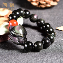 Xiangfu natural crystal obsidian Little Fox bracelet female color eye male hand string jewelry