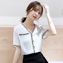 White shirt woman design feeling small crowd 2021 Summer new cover Belly Air Snow-Shirt Fashion Short Sleeve Blouse